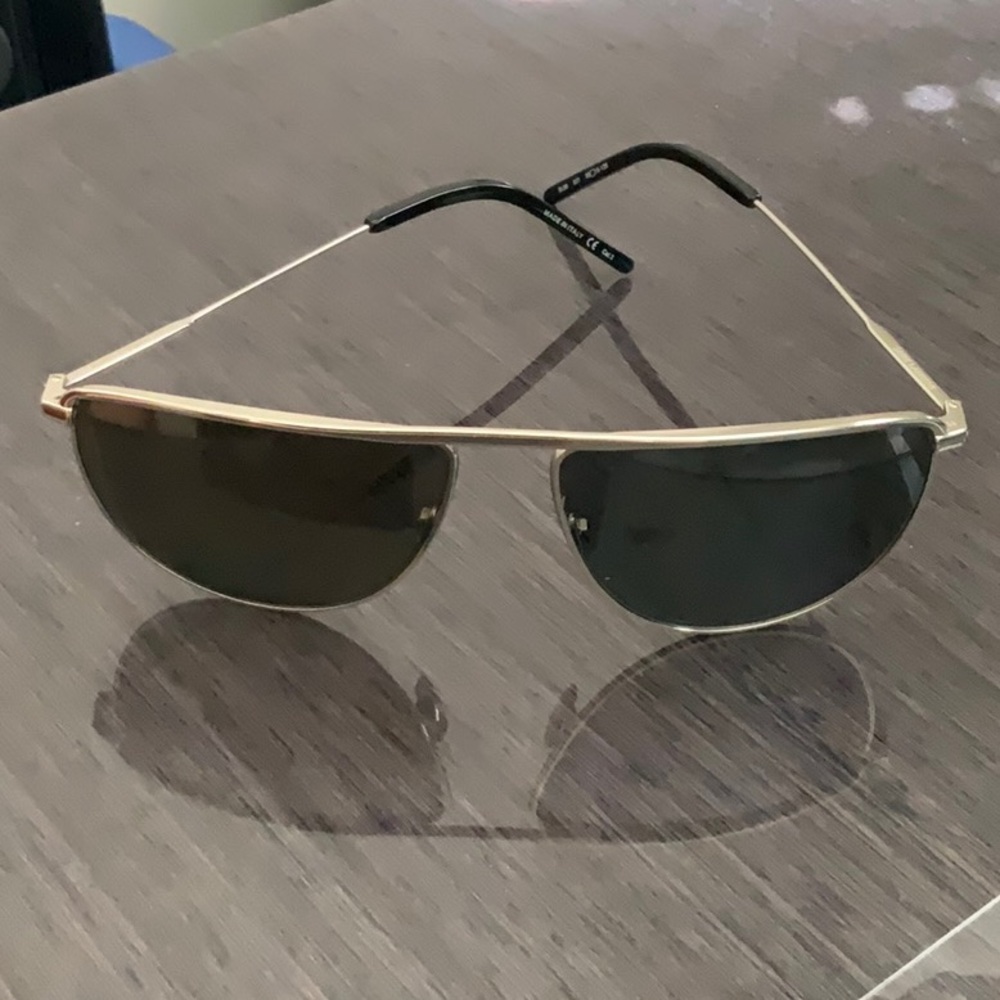 Saint Laurent Aviator Straight Brow Sunglasses - Silver Frame Graident Lenses